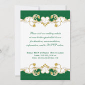 Green White Gold Scrolls, Shamrocks Wedding Invite (Back)