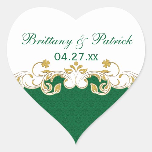 Green White Gold Scrolls Wedding Favor Sticker