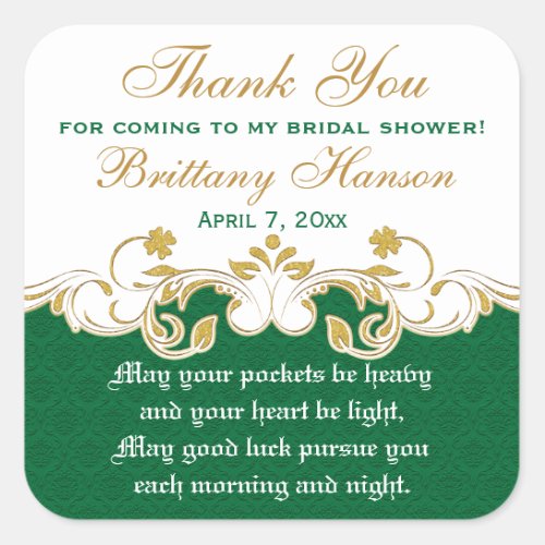 Green White Gold Shamrocks Bridal Shower Sticker