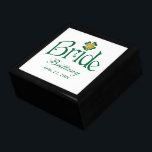 Green, White, Gold Shamrocks Bride Trinket Box<br><div class="desc">This personalized emerald green and white Flower Girl jewellery box has a FAUX gold glitter and lucky four leaf shamrock on it, along with spots to customize with the Bride's name and wedding date. It would make a nice shower or engagement gift for the bride. If you have any requests...</div>
