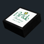 Green, White, Gold Shamrocks Bride Trinket Box<br><div class="desc">This personalized emerald green and white Flower Girl jewellery box has a FAUX gold glitter and lucky four leaf shamrock on it, along with spots to customize with the Bride's name and wedding date. It would make a nice shower or engagement gift for the bride. If you have any requests...</div>