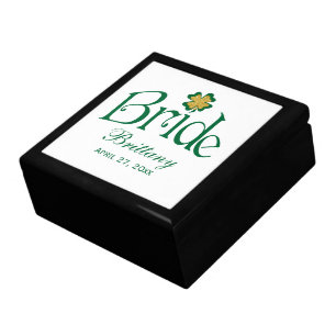Green, White, Gold Shamrocks Bride Trinket Box