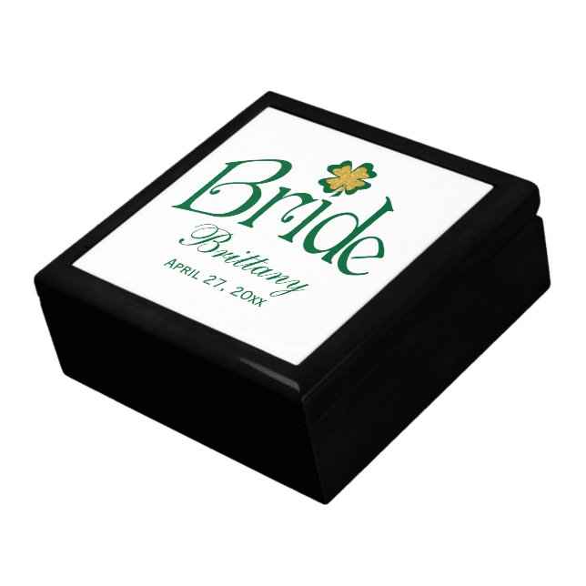 Green, White, Gold Shamrocks Bride Trinket Box (Side)
