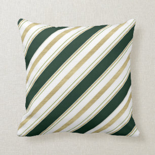 Green White & Gold Stripes Elegant Chic Throw Pillow