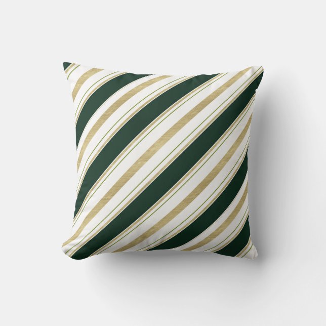 Green White & Gold Stripes Elegant Chic Throw Throw Pillow (Front)