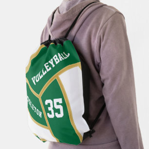 Green White & Gold Volleyball Drawstring Bag