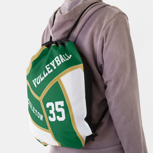 Green White & Gold Volleyball Drawstring Bag (Insitu)