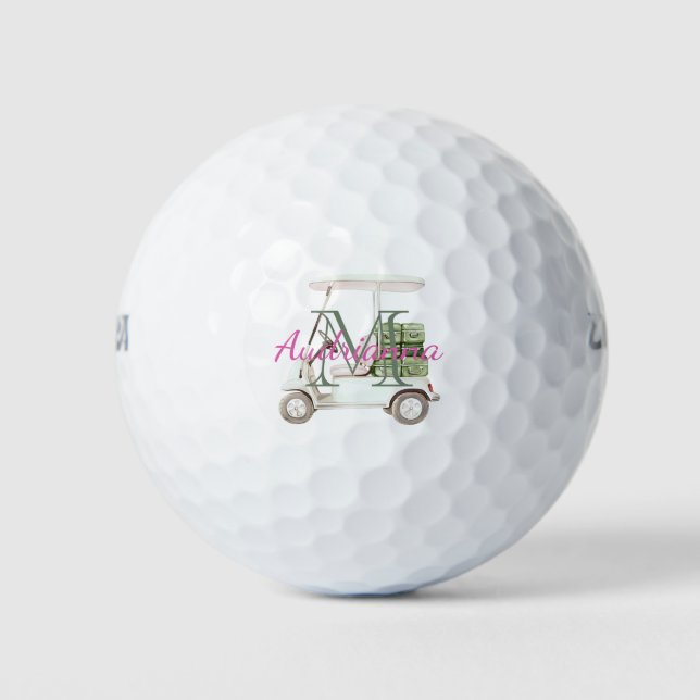 Green White Golf Cart Monogram Balls (Front)