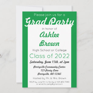 Green White Grad Party Bold Graduation Invitation