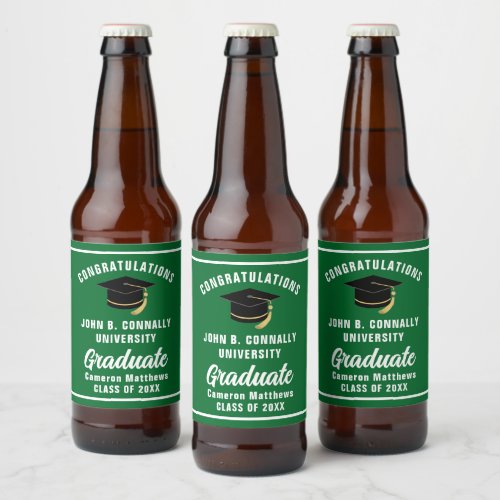 Green White Graduate Custom 2024 Graduation Party Beer Bottle Label