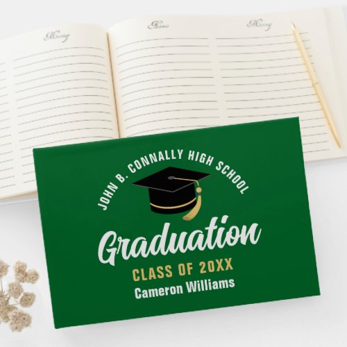 Green White Graduate Custom 2024 Graduation Party Guest Book