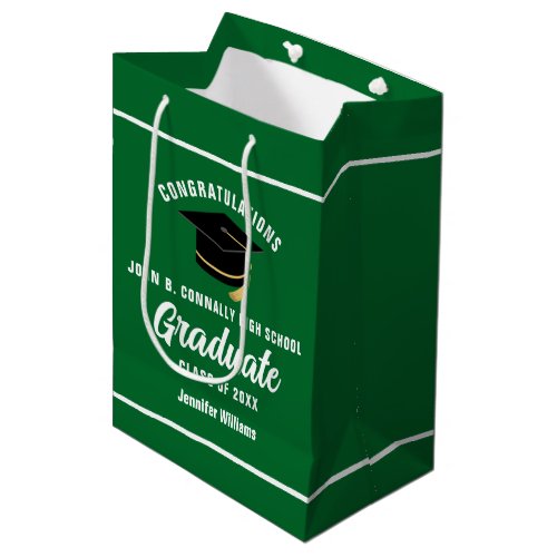 Green White Graduate Custom 2024 Graduation Party Medium Gift Bag