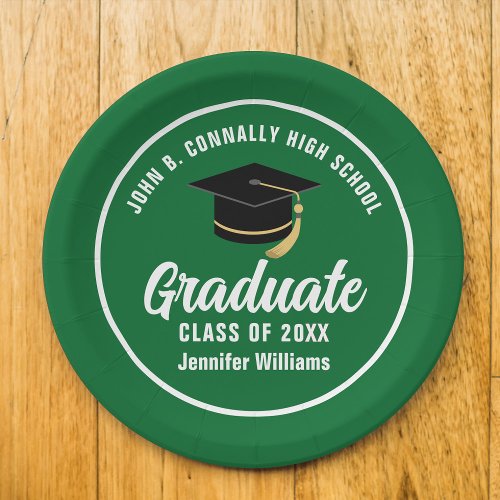 Green White Graduate Custom 2024 Graduation Party Paper Plates