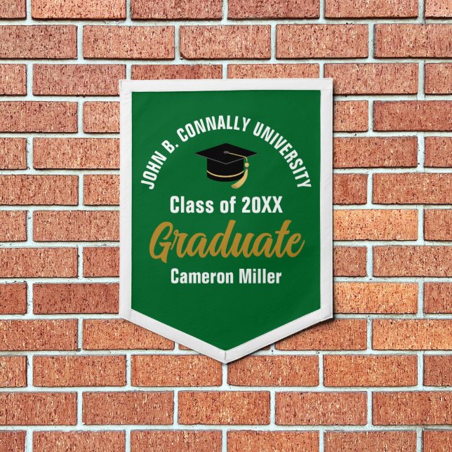 Green White Graduate Custom Graduation Keepsake Pennant (Insitu 1)