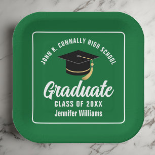 Green White Graduate Custom Graduation Party Paper Plates