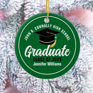 Green White Graduate Custom Keepsake Christmas Ceramic Ornament