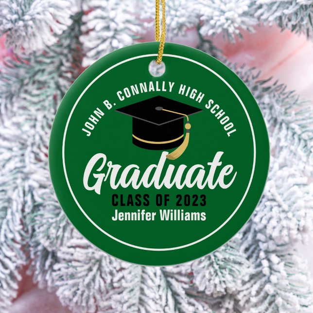 Green White Graduate Custom Keepsake Christmas Ceramic Ornament (Creator Uploaded)