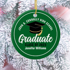Green White Graduate Modern Custom 2024 Graduation Ceramic Ornament