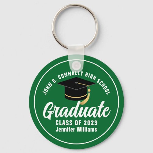 Green White Graduate Modern Custom 2024 Graduation Keychain
