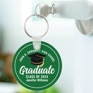 Green White Graduate Modern Custom 2025 Graduation Keychain