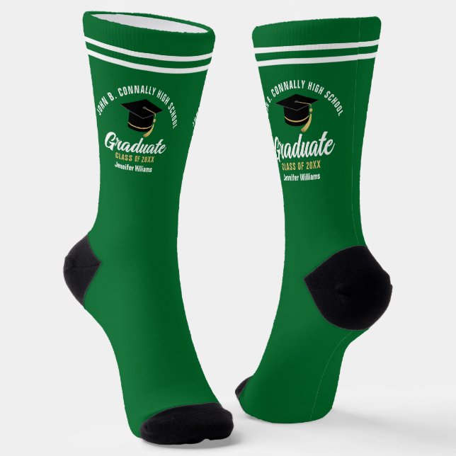 Green White Graduate Personalized 2026 Graduation Socks (Angled)