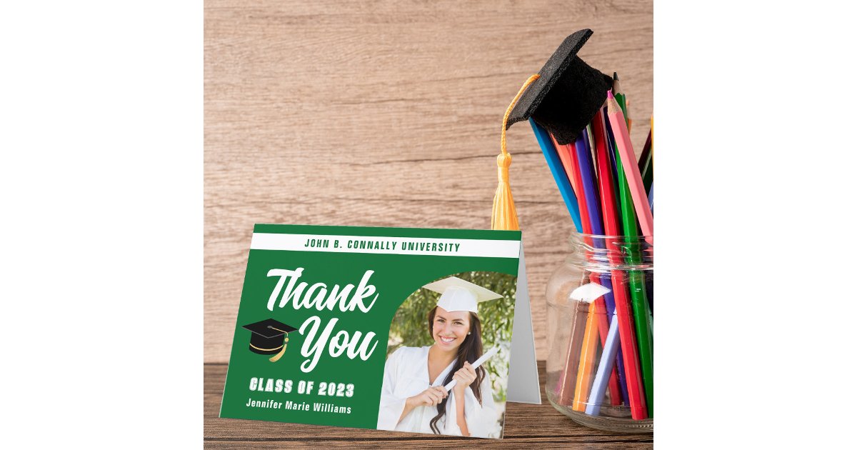Green White Graduate Photo Arch 2025 Graduation Thank You Card | Zazzle