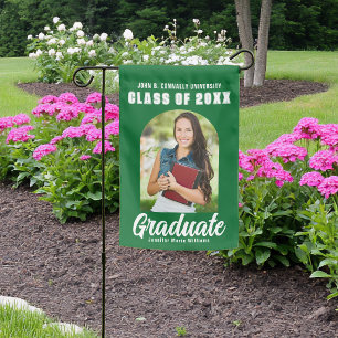Green White Graduate Photo Arch Modern Graduation Garden Flag