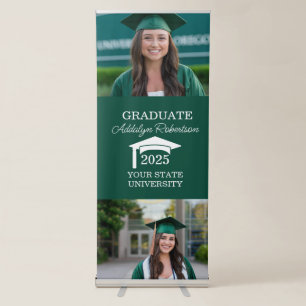 Green White Graduation 2 Photo Retractable Banner