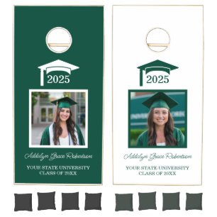 Green White Graduation Party Photo Cornhole Set