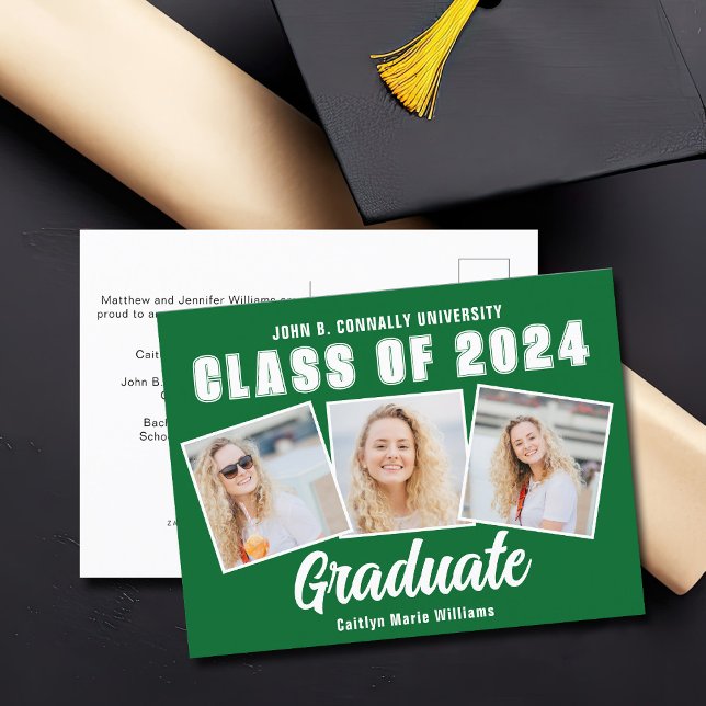 Green White Graduation Photo Collage 2026 Graduate Announcement Postcard (Creator Uploaded)