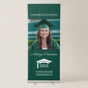 Green White Graduation Photo Congratulations Retractable Banner