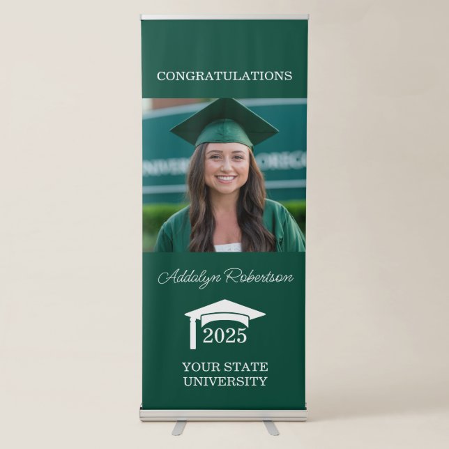 Green White Graduation Photo Congratulations Retractable Banner (Front)