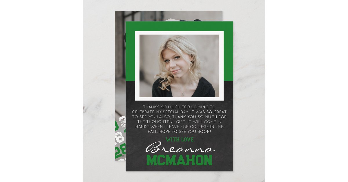 Green & White Graduation Photo Thank You Card | Zazzle
