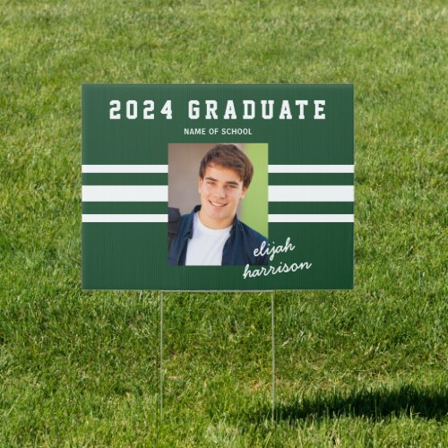 Green  White Graduation Sign with Custom Photo