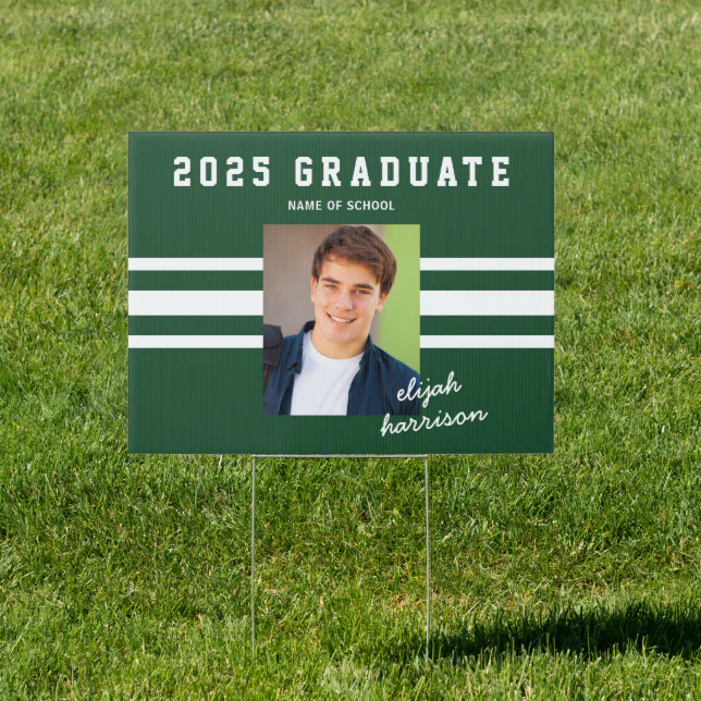 Green & White Graduation Sign with Custom Photo | Zazzle