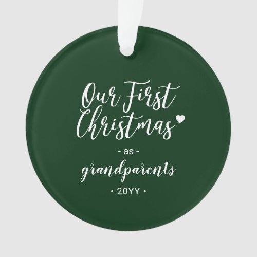 Green  White Grandparents First Christmas Photo Ornament