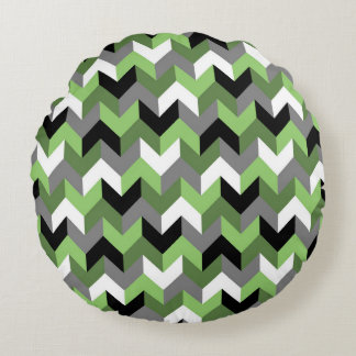 Green, White, Gray and Black Chevron Arrow Round Pillow