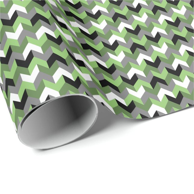 Green, White, Gray and Black Chevron Arrow Wrapping Paper (Roll Corner)