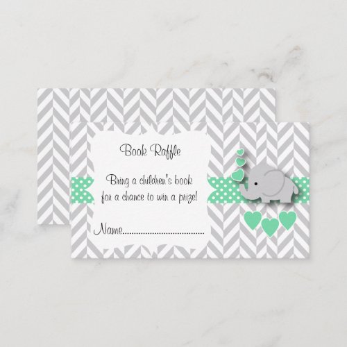 Green White Gray Elephant Baby Shower Book Raffle Enclosure Card