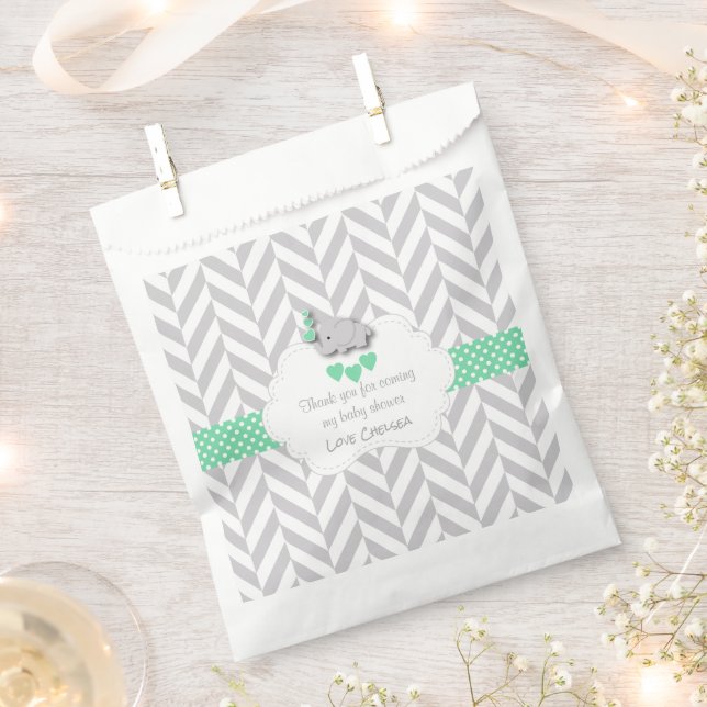 Green, White Gray Elephant Baby Shower Favor Bag (Clipped)