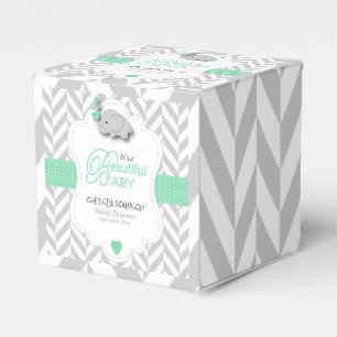 Green, White Gray Elephant Baby Shower Favor Boxes