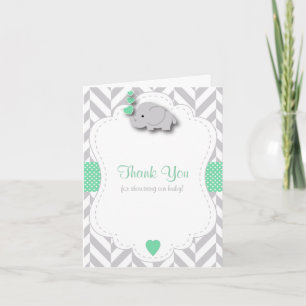 Green, White Gray Elephant Baby Shower Thank You Card