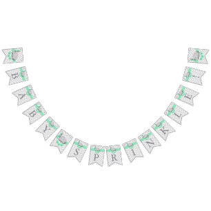 Green, White Gray Elephant Baby Sprinkle Bunting Flags