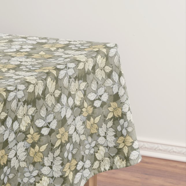 Green White & Gray Leaves Tablecloth (In Situ)