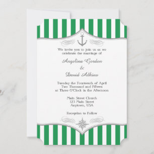 Green White Gray Nautical Wedding Invitation
