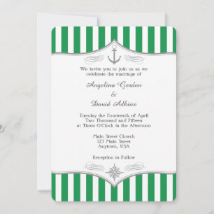 Green White Gray Nautical Wedding Invitation