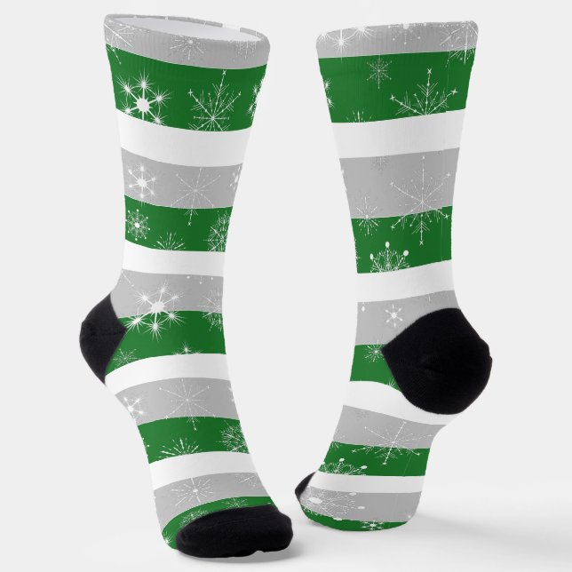 Green White & Gray Stripes Socks (Angled)