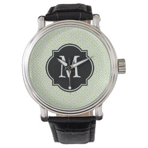 Green & White Greek Key Pattern Watch