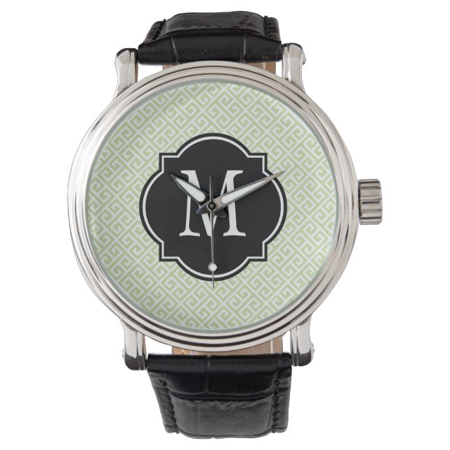 Green & White Greek Key Pattern Watch (Front)