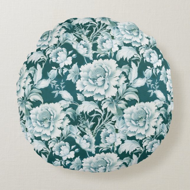 Green white/green repeat rose pattern  round pillow (Front)